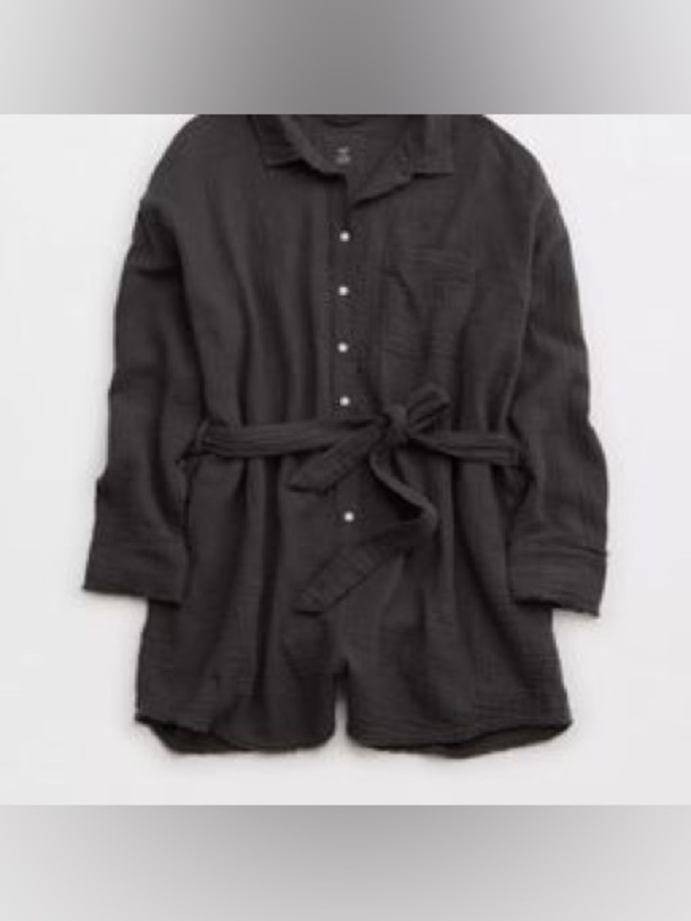 Aerie Washed Black Gauge Button-Front Tie-Back Waist Romper Small